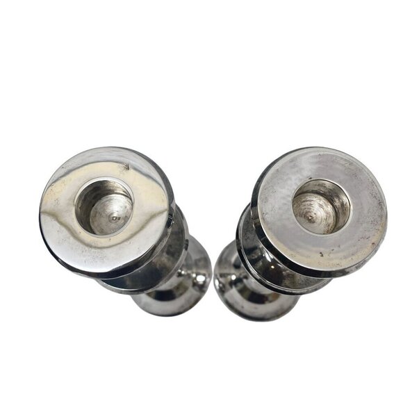 POTTERY BARN Candlesticks Pair Silvertone Metal 8.5" Candle Holders - Picture 3 of 7